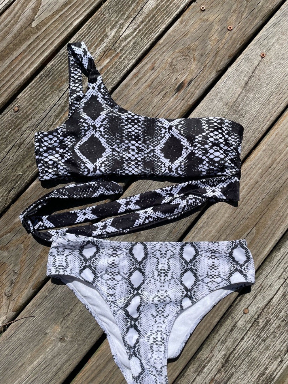 Snake Print Two-Piece Bikini Set - Black & White